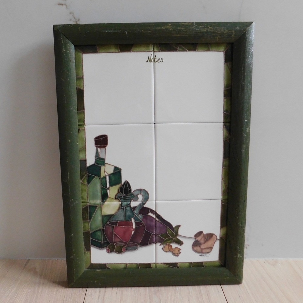 Empty Nest Ceramic Tile Wall Art Notes Green Framed Olive Oil Vinegar Decor